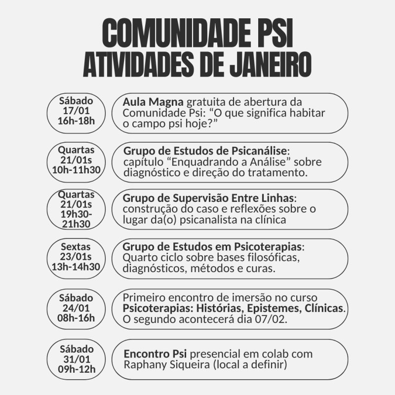 Atividades da Comunidade Psi, de Fl&aacute;vio Mendes para 2026